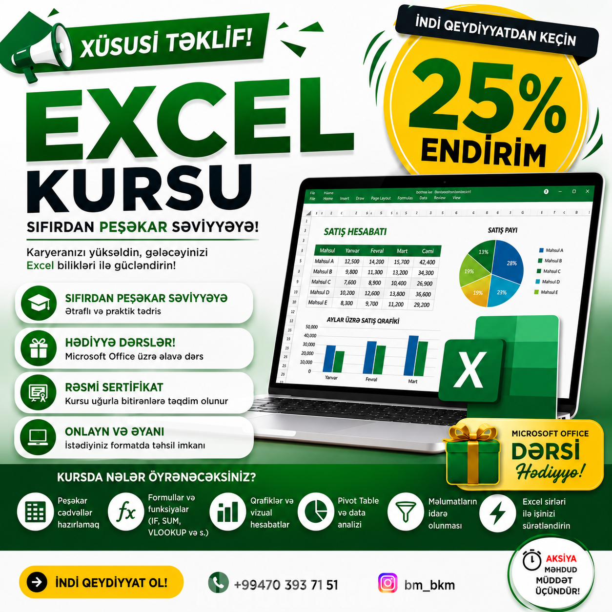 Kompüter kursu Aksiya Microsoft Excel kursu+MS Office